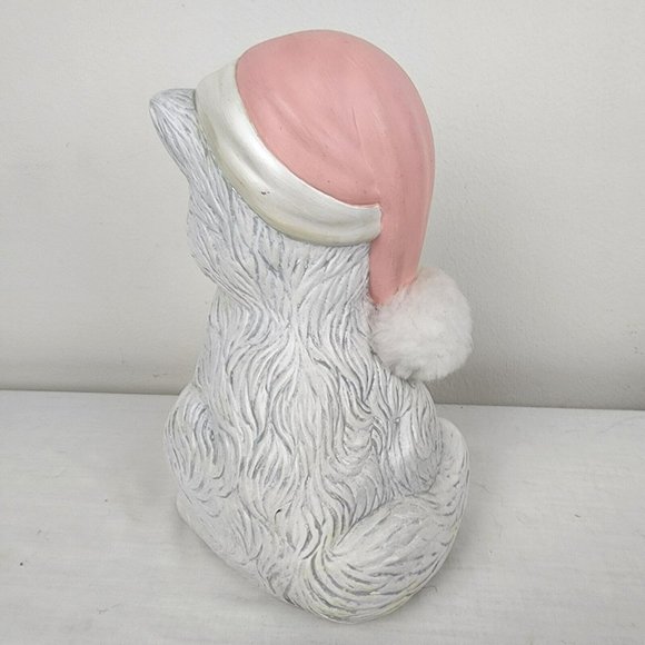 Vintage Christmas Santa Hat 8.5" Cat Kitten Kitty Ceramic Statuette Gray Cottage - Picture 5 of 9